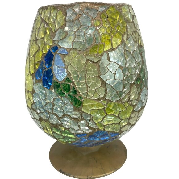 Retro MCM Mosaic Glass Brandy Snifter Candle Holder Pedestal Vase 1970's Vintage - Picture 3 of 15